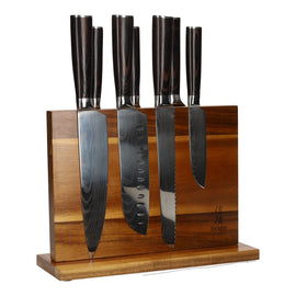 Set de couteaux imprimé Damas 7 pièces + Support Acacia Double face Bezig met laden...