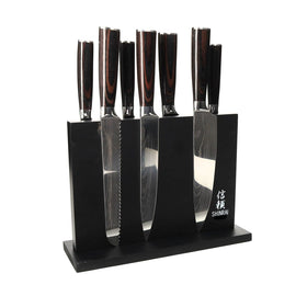 Shinrai Japan - Ensemble de couteaux 7 pièces imprimé Damas + bloc de couteaux magnétique double face - Noir Bezig met laden...