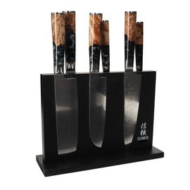 Shinrai Japan - Ensemble de couteaux Damas 6 pièces Epoxy Onyx + bloc de couteaux magnétique double face - Noir Bezig met laden...