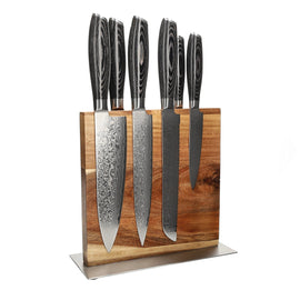Couteaux Shinrai - Ensemble de 6 couteaux en bois de pakka damassé + bloc à couteaux double face Cito Shinrai Knives - Damast Pakka Wood 6-delige Messenset + Messenblok Cito dubbelzijdig Messenset met blok Shinrai Knives