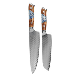 Shinrai Knives - Ensemble de 2 couteaux Damas Eclipse - Couteau de chef + Couteau Santoku Shinrai Knives - Eclipse 2-delige Damascus Messenset - Koksmes + Santoku mes Messenset Shinrai Knives