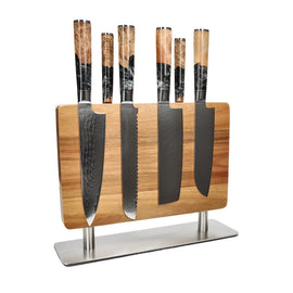 Couteaux Shinrai - Ensemble de 6 couteaux en époxy onyx + matrice de découpe Shinrai Knives - Epoxy Onyx 6-delige Messenset + Messenblok Stans Messenset met blok Shinrai Knives