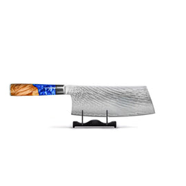 Shinrai Japan - Couteau de Chef Chinois Epoxy Saphir Damas 19 cm Shinrai Knives - Epoxy Sapphire 3-delige Damascus Messenset - Koksmes + Nakiri + Santoku Messenset Shinrai Knives