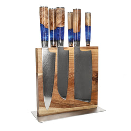 Couteaux Shinrai - Ensemble de 6 couteaux en époxy saphir + bloc à couteaux double face Cito Shinrai Knives - Epoxy Sapphire 6-delige Messenset + Messenblok Cito dubbelzijdig Messenset met blok Shinrai Knives