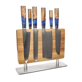 Couteaux Shinrai - Ensemble de 6 couteaux en époxy saphir + bloc à couteaux Shinrai Knives - Epoxy Sapphire 6-delige Messenset + Messenblok Stans Messenset met blok Shinrai Knives