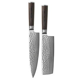 Couteaux Shinrai - Ensemble de 2 couteaux BR en damas martelé - Couteau de chef + Nakiri Shinrai Knives - Hammered Damast BR 2-delige Messenset - Koksmes + Nakiri Messenset Shinrai Knives