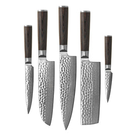 Shinrai Japan - Ensemble de couteaux 5 pièces martelés Damask BR Shinrai Knives - Hammered Damast BR 5-Delige Messenset Messenset Shinrai Knives