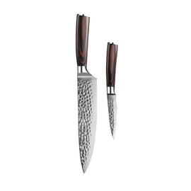 Couteaux Shinrai - Ensemble de 2 couteaux en acier inoxydable martelé - Couteau de chef + Couteau d'office Shinrai Knives - Hammered RVS 2-delige Messenset - Koksmes + Schilmes Messenset Shinrai Knives