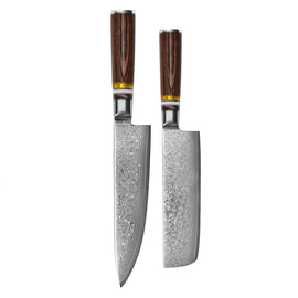 Shinrai Knives - Ensemble de 2 couteaux Damas Micarta Jewels - Couteau de chef + Nakiri Shinrai Knives - Micarta Jewels 2-delige Damascus Messenset - Koksmes + Nakiri Messenset Shinrai Knives
