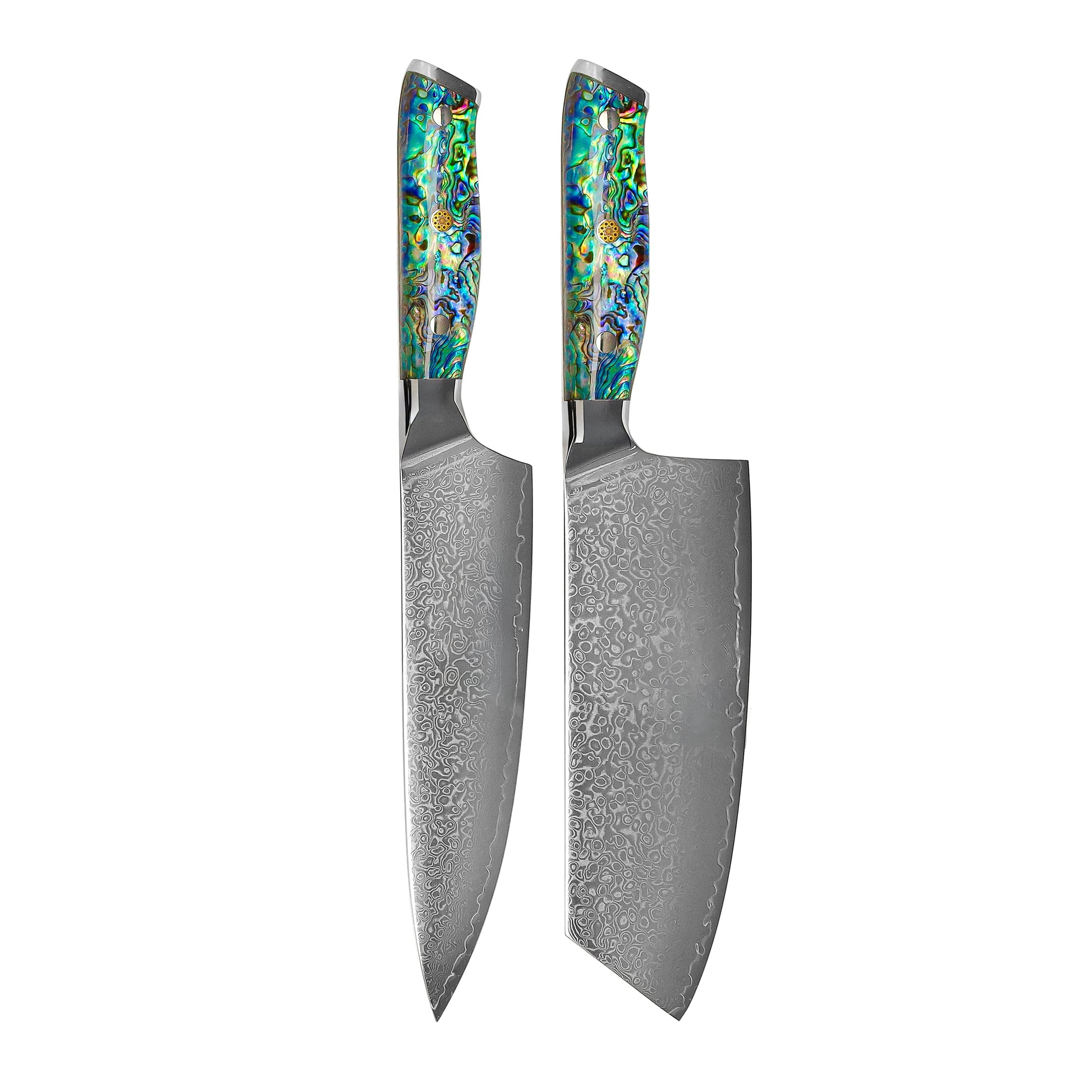 Shinrai Knives - Parelmoer Jewels 2-delige Damascus Messenset - Koksmes + Nakiri Messenset Shinrai Knives