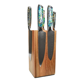 Couteaux Shinrai - Ensemble de 5 couteaux en nacre + bloc à couteaux rotatif Shinrai Knives - Parelmoer Jewels 5-delige Messenset + Messenblok Rotate Messenset met blok Shinrai Knives