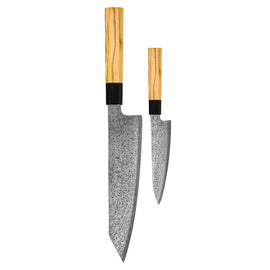 Couteaux Shinrai - Ensemble de couteaux Damas 2 pièces Takumi Kaza - Kiritsuke + Couteau d'office Shinrai Knives - Takumi Kaza 2-delige Damascus Messenset - Kiritsuke + Schilmes Messenset Shinrai Knives