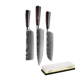 Shinrai Japan - Ensemble de couteaux 3 pièces Damask Print + pierre à aiguiser Bezig met laden...