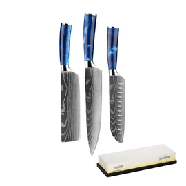 Shinrai Japan - Set de couteaux 3 pièces Epoxy Sapphire + pierre à aiguiser Bezig met laden...