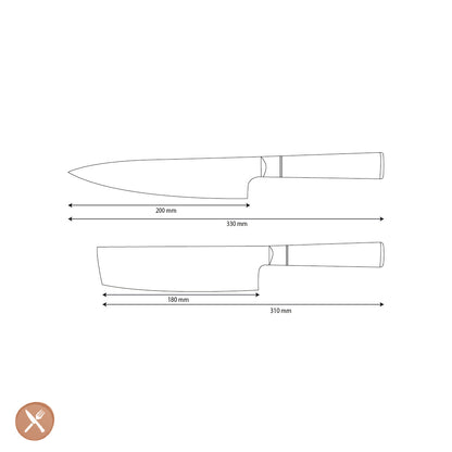 Shinrai Knives - Ensemble de 2 couteaux Damas en époxy onyx - Couteau de chef + Nakiri