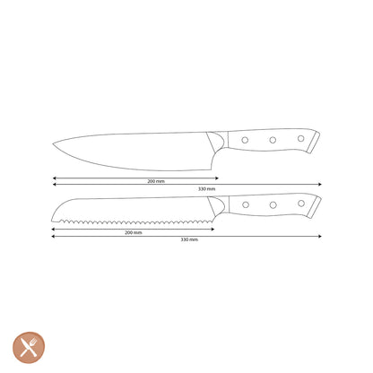 Shinrai Knives - Ensemble de 2 couteaux Damas Eclipse - Couteau de chef + Couteau à pain