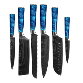 Saphir époxy imprimé Damas japonais - Ensemble de couteaux 6 pièces