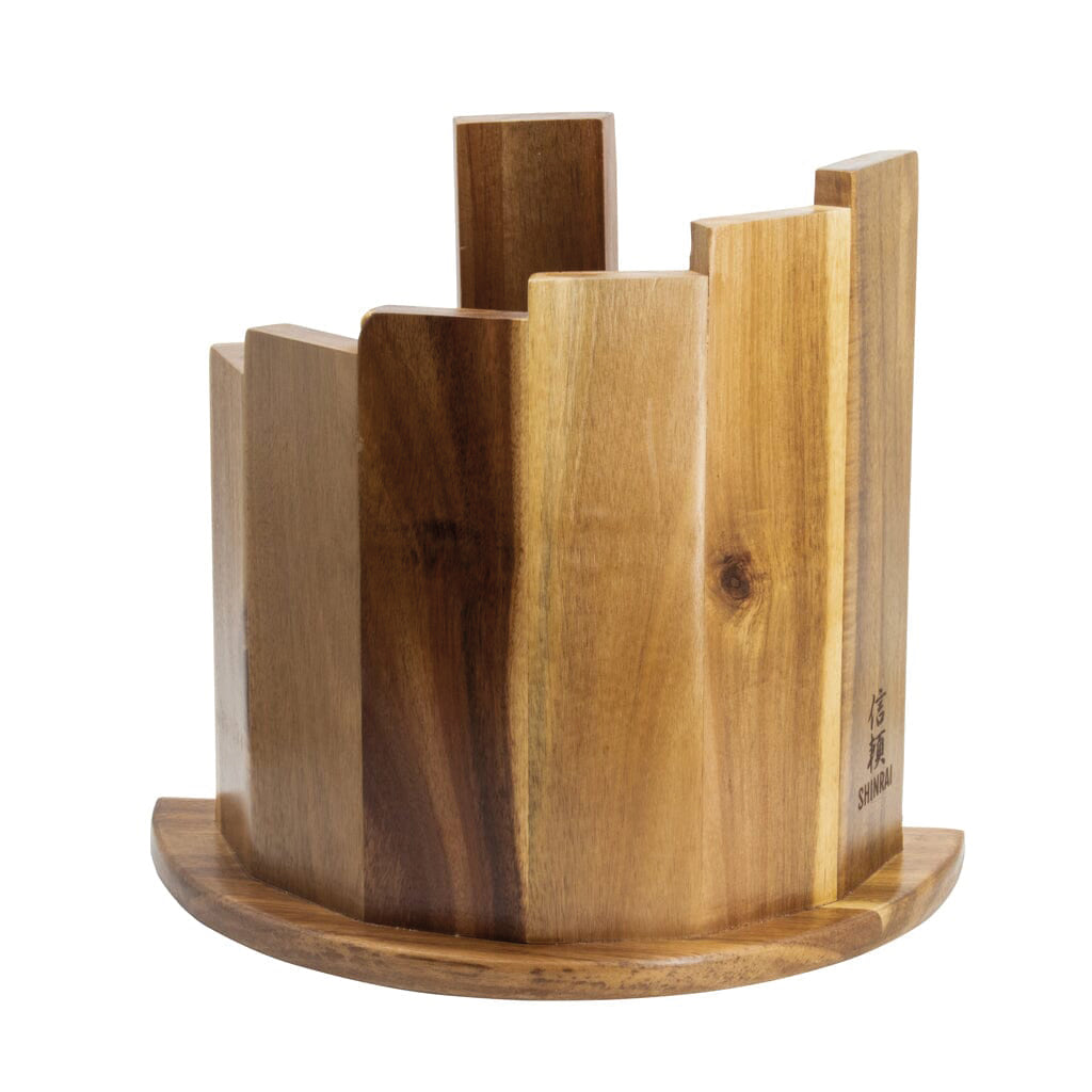 Shinrai Japan - Ensemble de couteaux 9 pièces en époxy Onyx imprimé Damas + bloc de couteaux magnétique Scalae - Bois d&#39;acacia