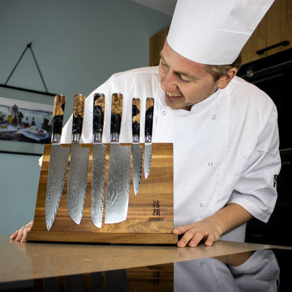Shinrai Japan - Ensemble de couteaux Damas 6 pièces Epoxy Onyx + bloc de couteaux magnétique