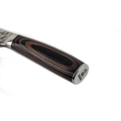 Shinrai Japan - Ensemble de couteaux 6 pièces en acier inoxydable martelé + bloc de couteaux magnétique Scalae - Bois d&#39;acacia