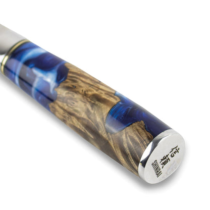 Shinrai Japan - Ensemble de couteaux Damas 6 pièces Epoxy Sapphire + Bloc de couteaux magnétique Scalae - Bois d&#39;acacia