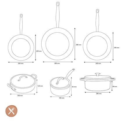 GreenPan - Barcelona Pro XXL 8-delige Pannenset 18/20/28/30/28/28 cm - steelpan met deksel + 2 koekenpannen + stoofpan met deksel + wokpan + braadpan Pannenset GreenPan 