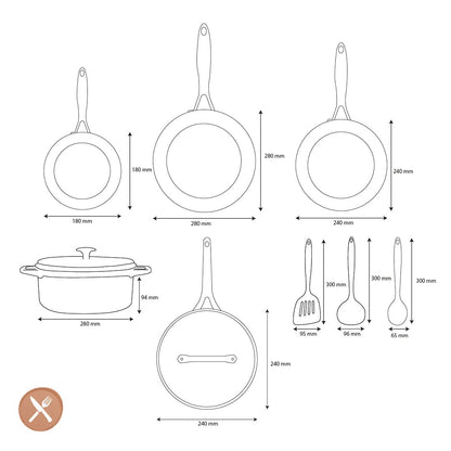 GreenPan - Geneva All You Need 9-delige Pannenset 18/24/24/28/28 cm - 2 koekenpannen + stoofpan met deksel + wokpan + braadpan + 3-delige spatelset Pannenset GreenPan 