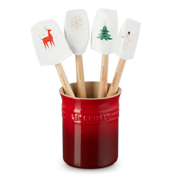 Le Creuset - Pot met 4 Spatels Kersenrood/ Wit Spatel Le Creuset 