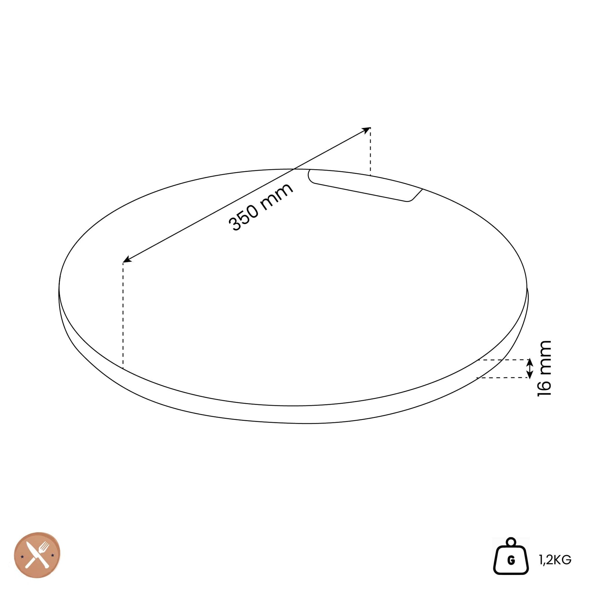 Oval - Pure Rose Wood Serveerplank rond 1 metalen handvat Ø 35 cm Oval Kitchenware 