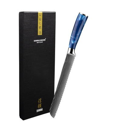 Shinrai Knives - Damascus Print Epoxy Sapphire Broodmes 20 cm Broodmes Shinrai Knives 