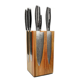Shinrai Knives - Damast Pakka Wood 6-delige Messenset + Messenblok Rotate Messenset met blok Shinrai Knives 