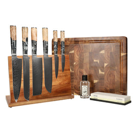 Shinrai Knives - Epoxy Onyx Mega Bundel - All you need Messenset met blok, snijplank en slijpsteen Shinrai Knives 