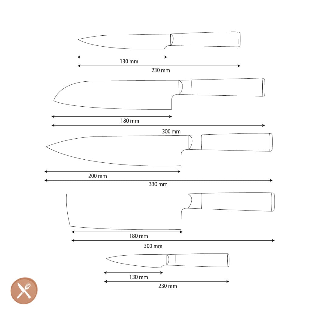 Shinrai Knives - Hammered Damast BR 5-Delige Messenset Messenset Shinrai Knives 