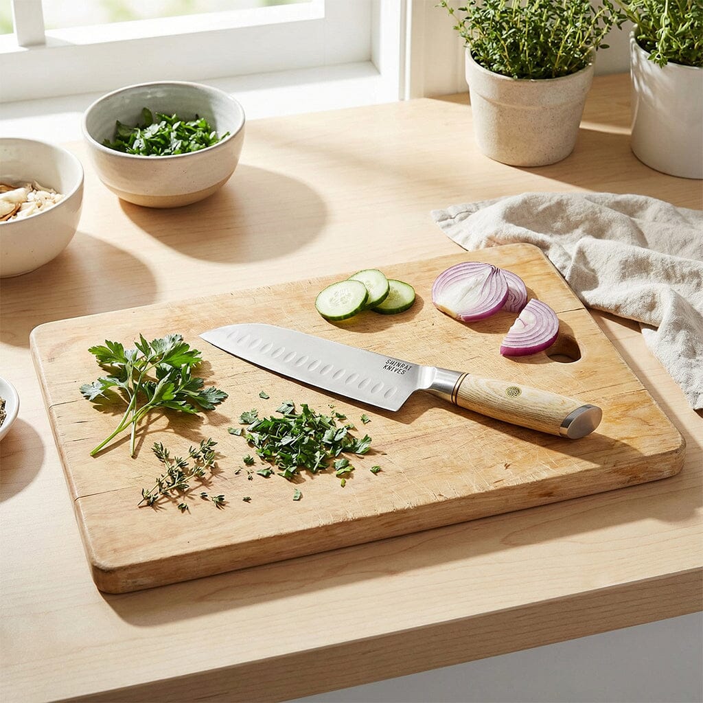 Shinrai Knives - Hikari Damascus Santoku mes 18 cm Santokumes Shinrai Knives 