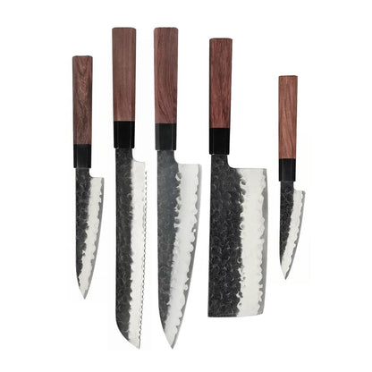 Shinrai Knives - Kurayami 5-delige Damascus Messenset - Koksmes + Broodmes + Nakiri + Officemes + Schilmes Messenset Shinrai Knives 