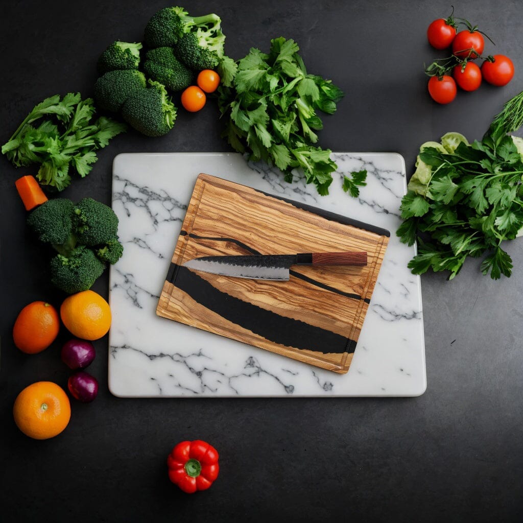 Shinrai Knives - Kurayami 5-delige Damascus Messenset - Koksmes + Broodmes + Nakiri + Officemes + Schilmes Messenset Shinrai Knives 