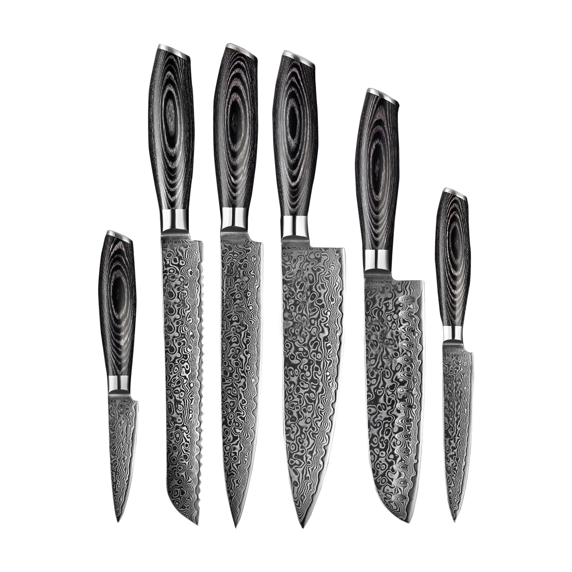 Damast Pakka Wood Series - 6-delige messenset Messensets Shinrai Japan 