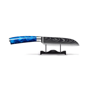 Japanse Damascus Epoxy Sapphire Print Series - Klein Santoku mes (13cm) Keukenmessen Shinrai Japan 