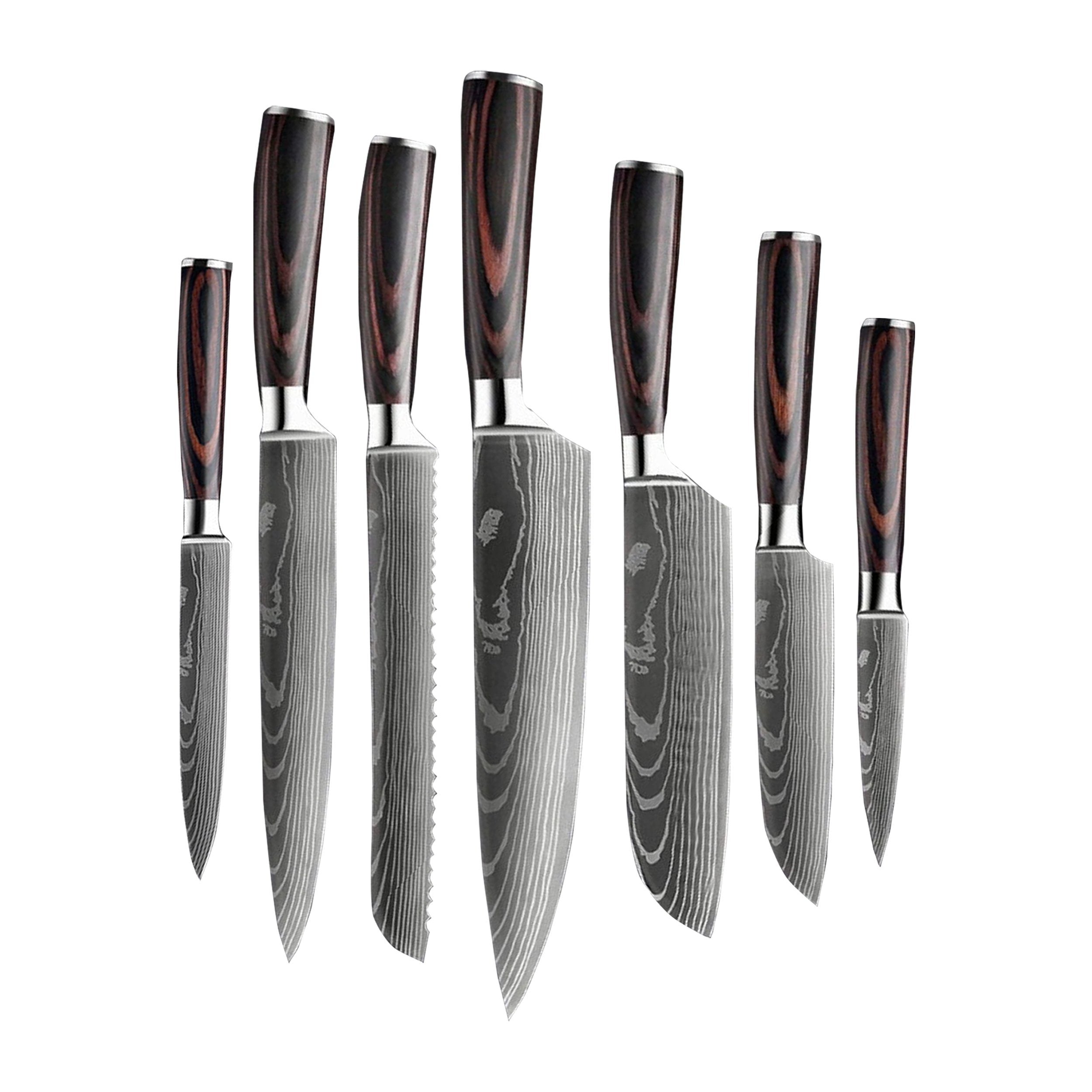 Ensemble de couteaux de cuisine japonais, 7CR17 440C Imitation acier  inoxydable à haute teneur en carbone, couteau de ponçage Laser damas