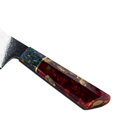 Ruby Epoxy Jewels - Damascus Koksmes 23 cm - Special Edition Shinrai Japan 